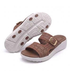 Womens Hollow‑Out Metal Buckle Wedge Slide Sandals EVA Thick Non‑Slip Sole Summer Outdoor