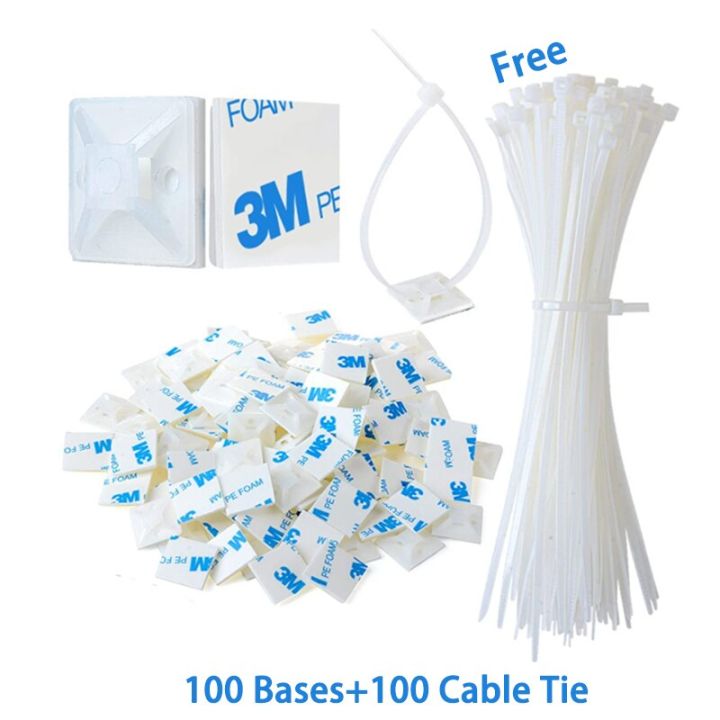 100 PCS Cable Tie Bases Mount With 100 PCS Cable Tie Bases 3M Glue Wire ...