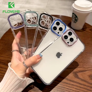 FLOVEME Luxury Transparent Phone Case For iphone 13 12 11 Pro Max iphone 13 12 11 Metal Lens Frame Soft TPU Shockproof Back Cover