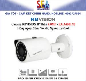 Camera KBVISION IP Thân 4.0MP - KX-A4001N3 - Hồng ngoại 30m Vỏ sắt Nguồn 12v/PoE
