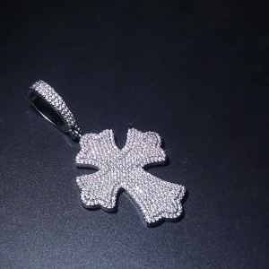 Cross-border best-selling new four-pronged cross zircon pendant Hiphop Punk street style mens necklace available for dropshipping