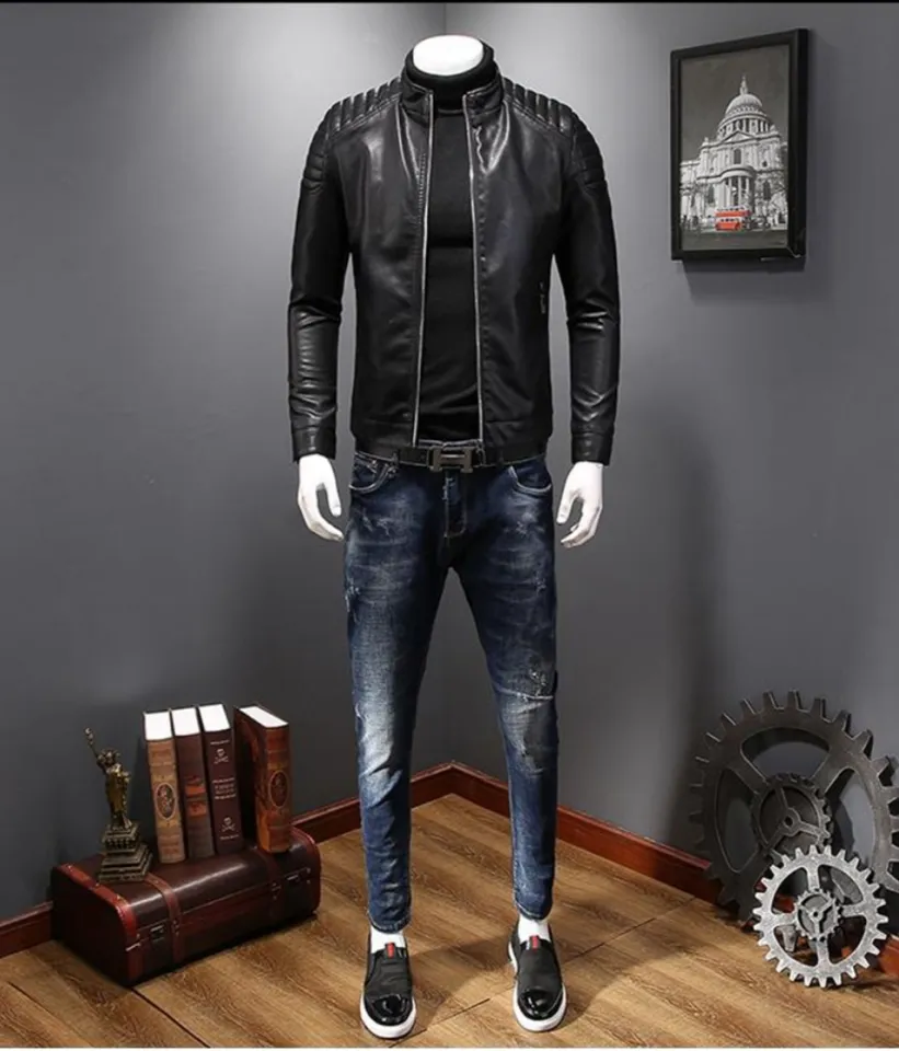 FUGUINIAO 2021 Mens Leather Jackets Coats High quality Slim Fit