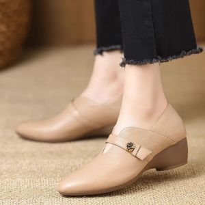 [Free Shipping] Elegant And Stylish WomenS Single Shoes Suitable For All Seasons And Outdoor Wear Featuring A Metal Buckle And A Fashionable Wedge Heel
