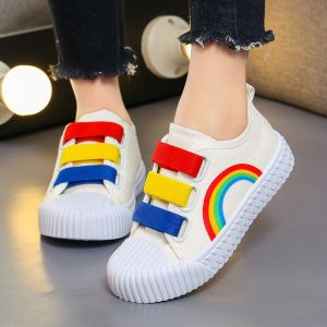 Christmas Gift Halloween Hot Kawaii Children Rainbow Board Shoes Fashion Canvas Shoes New Style Sports Shoes Girls Soft Sole White Shoes Student Shoes