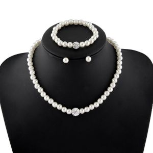LUMIYA 3PCS/set Simple Imitation Pearl Jewelry Set Crystals Beads Decoration Elegant Womens Pearl Necklace Wedding Jewelry Pearl Necklace Earrings Set for Women
