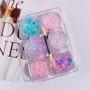 WXUZGC168 6Pcs/Set Heart Star Moon Sequins Eye Glitter Gel Sparkly Colorful Festival Glitter Sequin Gel Cream Fashion Face Hair Eyeshadow Sequin Face Body Decorations