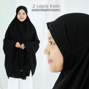 Khimar Aufha Jetblack M/L/XL/XXL 3 Stick Tali By Yufina