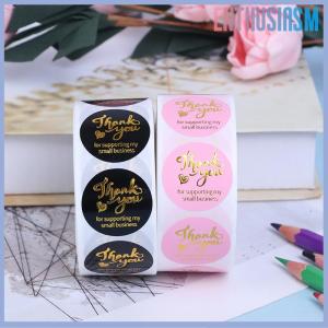 【Enthusiasm】🌟🌟【Hot Sale】🎈 500Pcs Cảm ơn bạn Sticker trang trí đám cưới con dấu dập nóng màu hồng đen Nhãn Tròn
