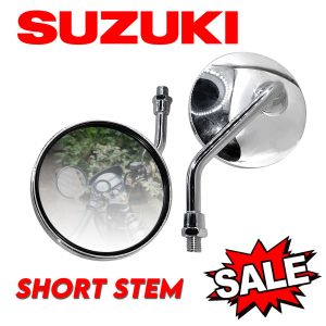 Suzuki Raider R150 Fi | Round Circle Side Mirror Chrome Short Stem (BILOG) Stainless Aluminum Universal