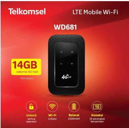 ITACC Modem Mifi Wifi JIO WD681 Telkomsel 4G LTE 14GB UNLOCK All Operator GSM