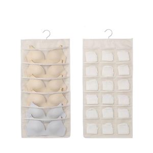 【Soft Lip Shop】Multi-functional Double-sided Clear 24 Pockets Hanging Storage  Organizer Holder Foldable Closet Dust-Proof Bag with Rotatable Hook for Bathroom Underwear Organizer