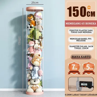 Calden Transparent Doll Storage Bucket Cylindrical Stuff Plush Doll Organizer Toy Box Rotatable PVC Tube