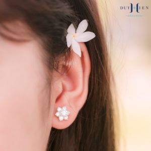 Khuyên Tai Bạc Nữ Duy Hiển Kiểu Nụ Đá Hình Hoa Tròn Đơn Giản Sang Trọng Tinh Tế Nổi Bật