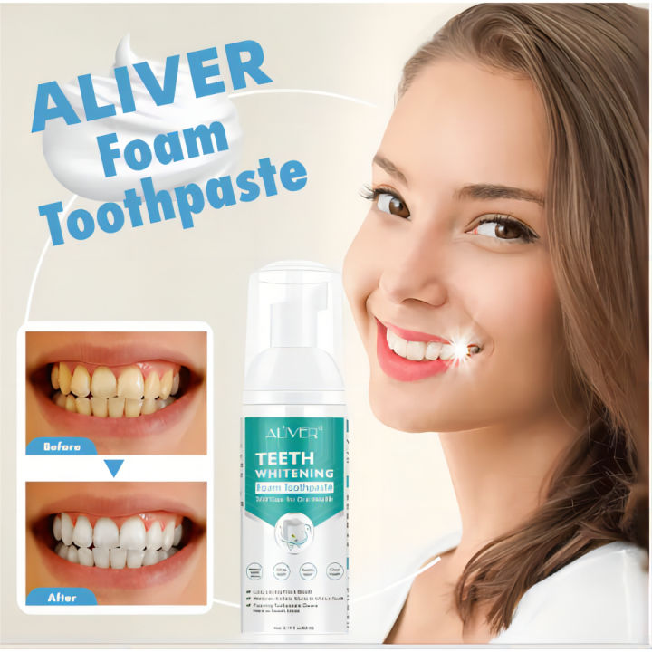 ALIVER TEETH Whitening Mousse Toothpaste Cleansing Teeth Mousse Remove ...