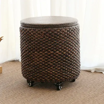 17b3 Storage Stool R American Pastoral Mobile Pulley round Storage Stool with Lid Storage Rack 9H2I4 M4K9T