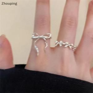 【ZP】 Cute Jewerry 2pcs thời trang Bow Ribbon nhẫn cho phụ nữ cô gái ngọt ngào dễ thương hình học Bow mở có thể điều chỉnh Nhẫn Wedding party trang sức quà tặng