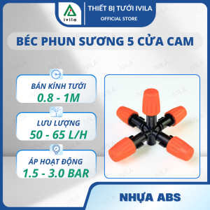Combo 5 Bộ béc tưới phun sương cam/xám/đồng 5 cửa 7 cửa van điều áp các loại kết nối - Tưới lan cây cảnh