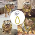 2Pack Dog Costume Set, Adjustable Gold Plated Dog Chain Collar and Headband Hip Hop Square Satin Head Scarf Head Cover Apparel Party Costume Cosplay Accessories for Medium Large Dogs(Blue). 