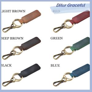 Ditur Chính hãng da retro da bò Keychain kim loại tôm hùm Clasp Mặt dây chuyền thời trang cá nhân chống mất xe Keyring keyholder