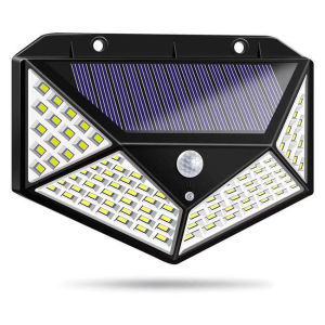 ไฟภายนอกอาคาร 100 LED ไฟติดผนัง เซ็นเซอร์ ไฟโซล่าเซลล์ ใช้พลังงานแสงอาทิตย์ ตรวจจับความเคลื่อนไหว เปิด/ปิดไฟอัตโนมัติ