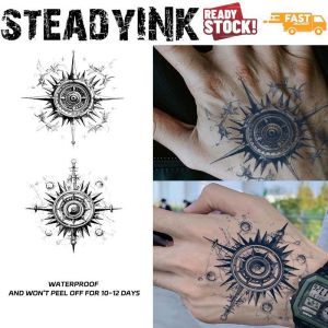 [𝚂𝚝𝚎𝚊𝚍𝚢𝙸𝙽𝙺] Semi Permanent Compass Hand Temporary Tattoo Sticker Waterproof - Lasts 2 Weeks - Body Art Sticker Makeup