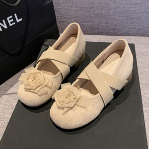 Free Shipping Camellia Ballet-Style Height-Increasing Flats For Women 2026 Spring New Collection Chunky Heel Criss-Cross Strap Design Versatile WomenS Shoes