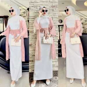 JD Set Cardi Fadrella 2in1 Fashion Pakaian Wanita Inner Maxy Moscrepe dan Outer Cardi Brukat