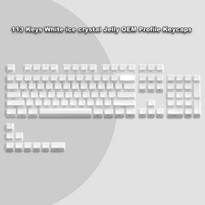 WOMIER 113 Jelly Round Blue Side Keycaps Ice Crystal Translucent Pink OEM Profile Key cap for Cherry MX 61/68/84/87/98/100 Mechanical Keyboard