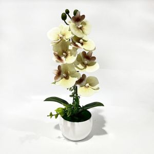 VIVIDI 7 Đầu Hoa Lan Giả Trong Chậu với White Pot Màu hồng Hoa giả lan bướm trong chậu Nhựa Cây giả nhân tạo Trang trí nhà cửa