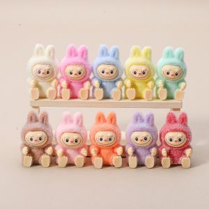 2pcs Diy Glossy Karakter Labubu 3d Figure Resin (No Lubang) Kapal Dalam Warna Acak Gantungan Kunci
