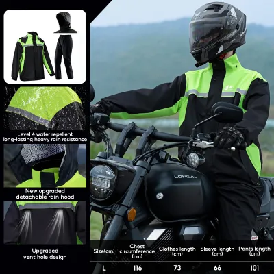 【JMStyle】Outdoor Raincoat For Men Women Super Waterproof Heavy Rain Hooded Long Sleeve Front Zipper Rain Jacket For Motorcycle Riding Commuting