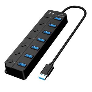 7-Ports USB 3.0 OTG HUB With Switch 5Gbps High-Speed Data Transfer Charge Splitter For PC Laptop