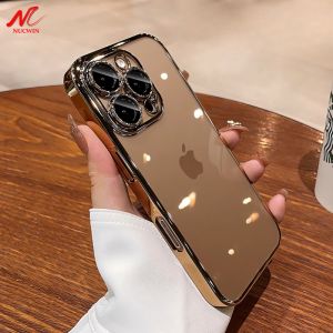 Luxury Plating Soft TPU Case for iPhone 17 Pro Max Plus iPhone 11 12 13 14 15 16 Pro Max 17 Air Transparent Lens Protector Cover