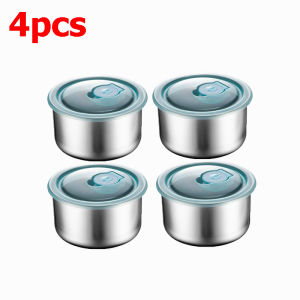 4Pcs Round Stainless Steel Food Container with Lid Kitchen Fridge Sealed Fresh-keeping Box Picnic Bento Lunch Food Storage Boxes