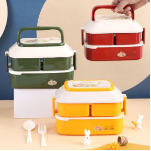 Lunch Box 2 Susun Kotak Makan 2 Tingkat Free Sendok dan Garpu 1000ml 5029