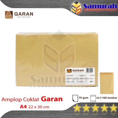 Amplop Kertas Coklat GARAN Ukuran A4 22 x 30 cm / Amplop Dokumen 22x30 1 pak isi 100 Lembar tebal 70 Gsm - Gram