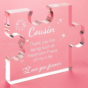 Funnli Cousin Gifts Acrylic Puzzle Plaque - Cousin Gifts for Women 3.35 x 2.76 Inch Desk Decorations - Gifts for Cousins Female Birthday Christmas Wedding Card Gifts for Cousin from Sister Brother