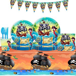 ข้ามพรมแดน Amazon โจรสลัดธีมเด็กงานเลี้ยงวันเกิดอุปกรณ์บนโต๊ะอาหารจานอาหารค่ำครั้งเดียวถ้วยกระดาษทิชชู่พรรคแพ็ค
