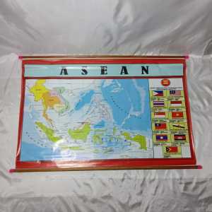 PETA ASEAN BINGKAI GULUNG KAYU UKURAN 120 × 80 CM