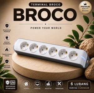 Broco Terminal Stop Kontak Socket Arde Colokan Broco Stopkontak Lubang 6 Miring + Lampu Broco 15366