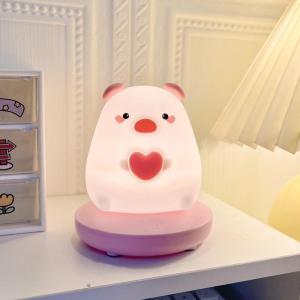 Đèn ngủ silicon heo tình yêu đế hồng ánh sáng vàng ấm