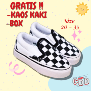 % PROMO % sepatu anak bayi laki laki perempuan putih catur sepatu slip on anak