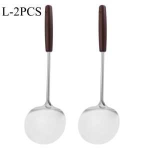 2Pcs Stainless Steel Mushroom Spatula Long Handle Cooking Spoon Wok Spatula Pot Shovel Cookware Hangable Anti-Scalding -Cooking Utensils Kitchen Accessories