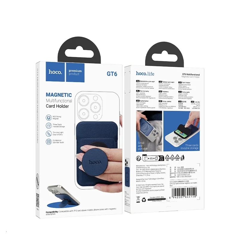 Hoco GT6 Joy Multi-function Magnetic Card Holder ที่เก็บการ์ดแม่เหล็กใช้ตั้งโทรศัพท์ได้