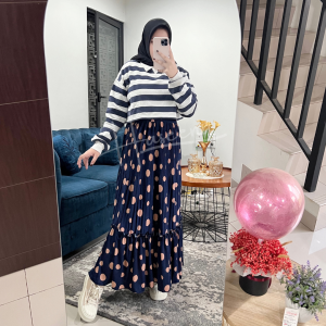 Haseena Rok Plisket Mietaa Rempel Motif Polkadot Besar Tabur | Rok Wanita Skirt Ruffle Anti Nerawang Motif Style Korea