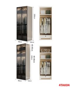 Tủ quần áo gỗ MDF cánh kính cường lực khung nhôm 4TAK04 - Nội thất lắp ráp Viendong Adv