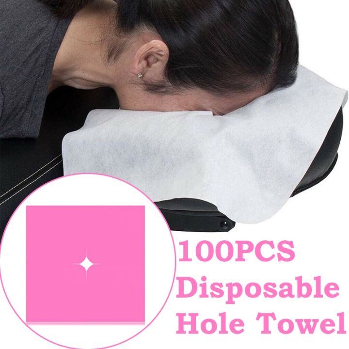 100PCS Disposable Hole Towel Beauty Salon Massage Bed Sheet Face Cover ...