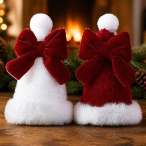 MZP Handmade Mini Velvet Tree Tower Pendant Creative DIY Velvet Bow Knot Decoration Stairs Railing Decors Decorative Christmas Tree Tower Hanger Christmas Decor