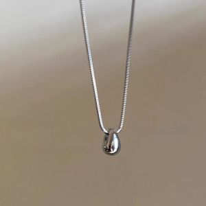*Ready Stock*Womens Titanium Steel Necklace Colorfast Silver Teardrop Pendant Necklac Fashion Long Multi-layered Necklace