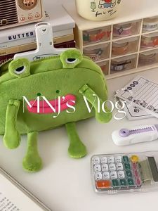 Funny Green Frog Plush Pencil Bag Stationery Storage Pouch Large Capacity Pen Bag Student Supplies